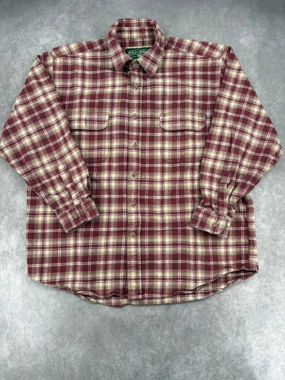 Vintage Field & Stream Men’s Large Burgundy Plaid Flannel